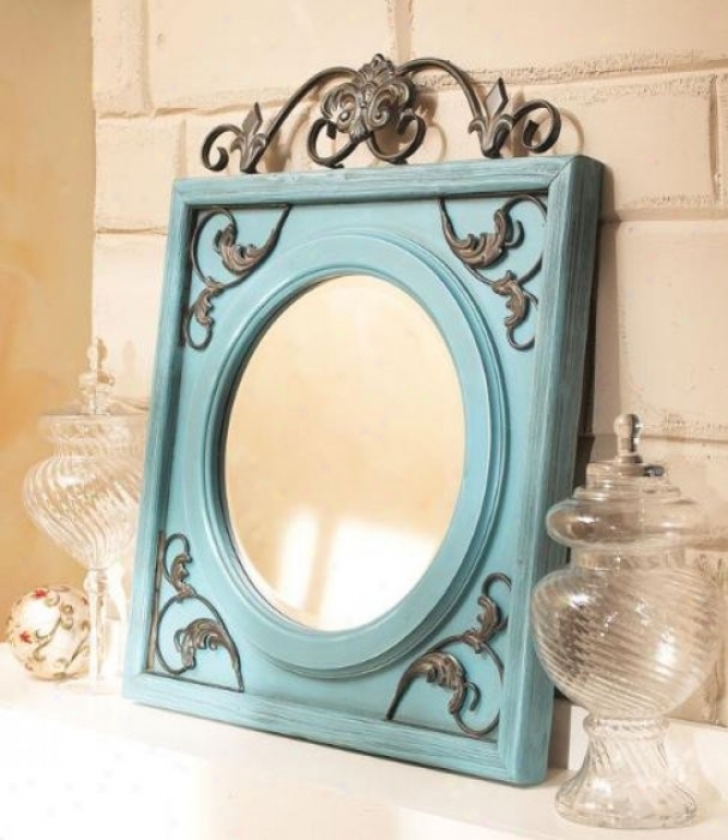 Beveled Mirror In Distressed Blue And Rust Finish