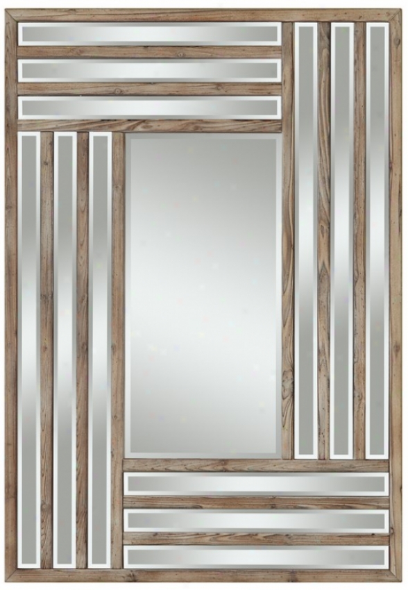 Beveled Wall Mirror In Light Natural Rustic Wood Finish