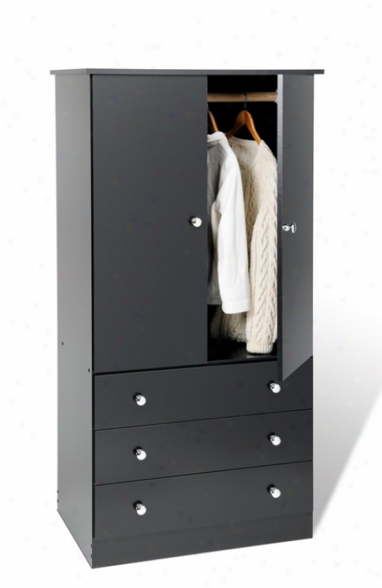 Black Finish 3 Drawer Junior Wardrobe Bedroom Armoire