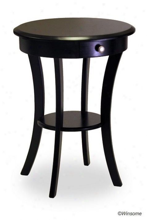 Black Finish Round End Table/ Night Stand With Drawer