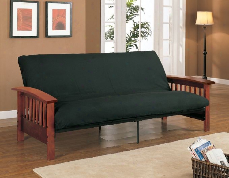 Black Futon Pad With Cherry Brown Wood Futon Skeleton