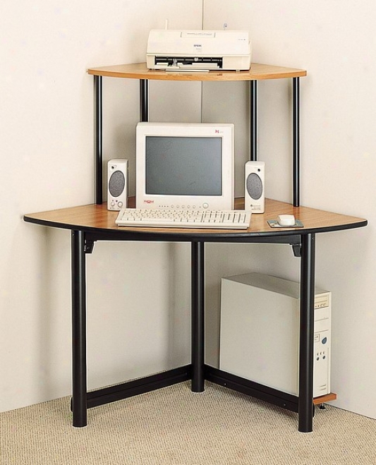 Black Metal & Natural Finish Wood Corner Computer Desk Worjstation