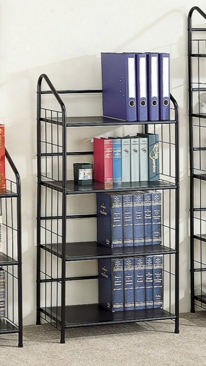 Book Shelf/bookcase In Black Metal Frame With 4 Tiers Of Shelving