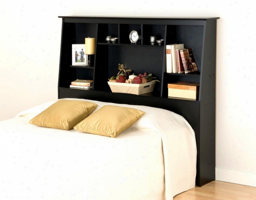 Bookcase Style Black Finish Double/queen Size Storage Tall Headboard