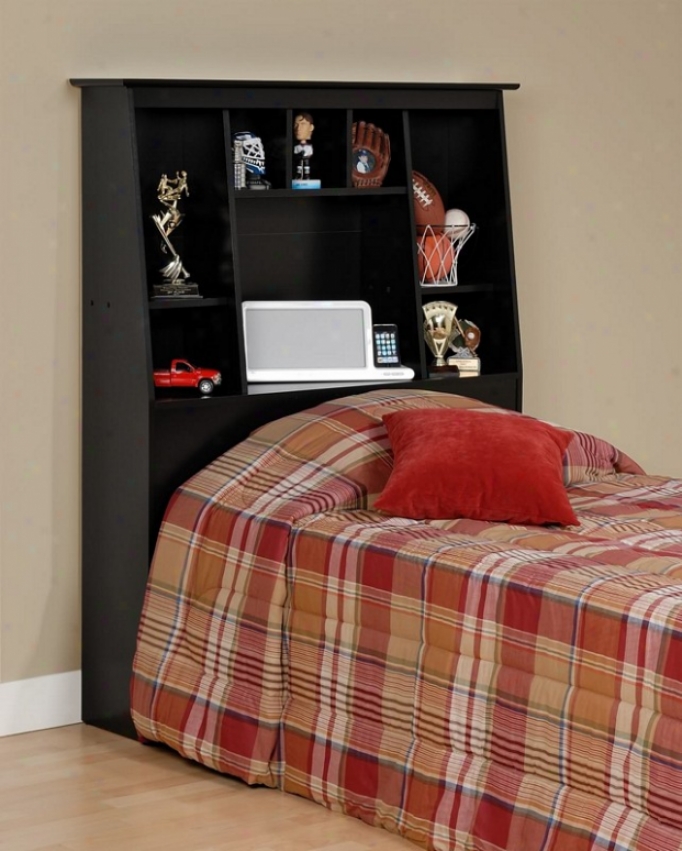 Bookcase Style Black End Twin Size Storage Tall Headboard