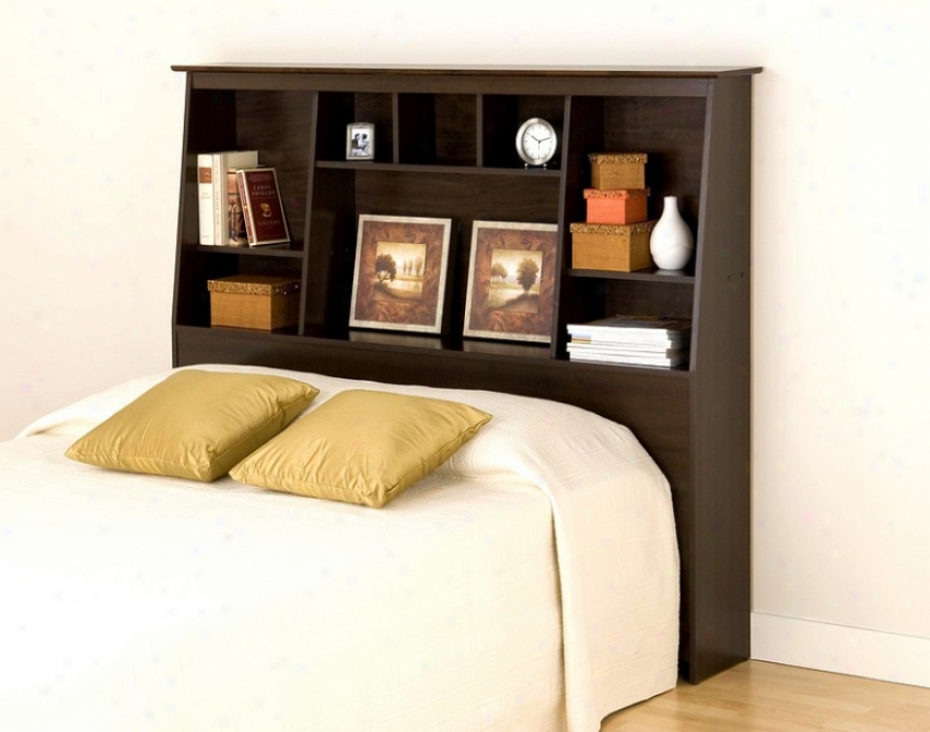 Bookcase Style Espesso Finish Double/queen Size Storage Tall Headboard