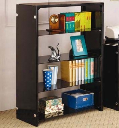 Bookcase With Glass Shelves In Glossy Black Finish