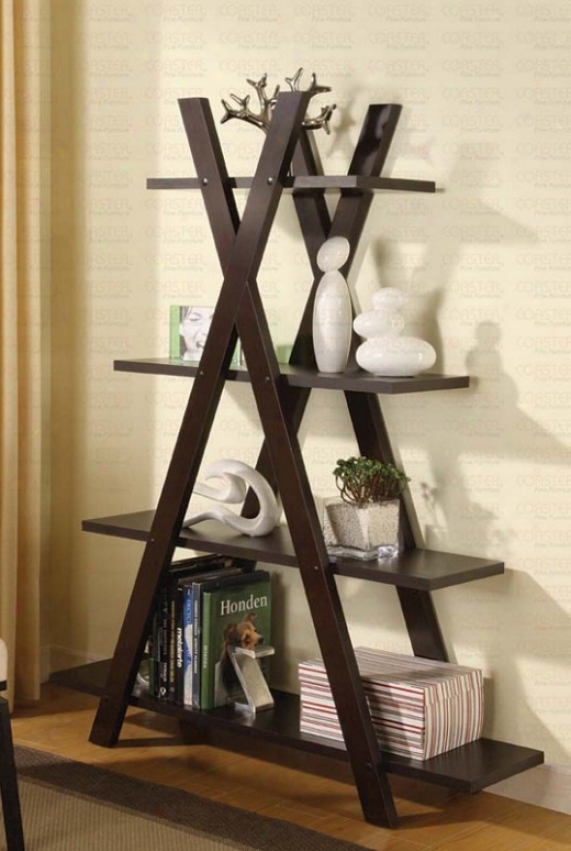 Bookcase With &quotx&quot Shape In Cappuccino Finish