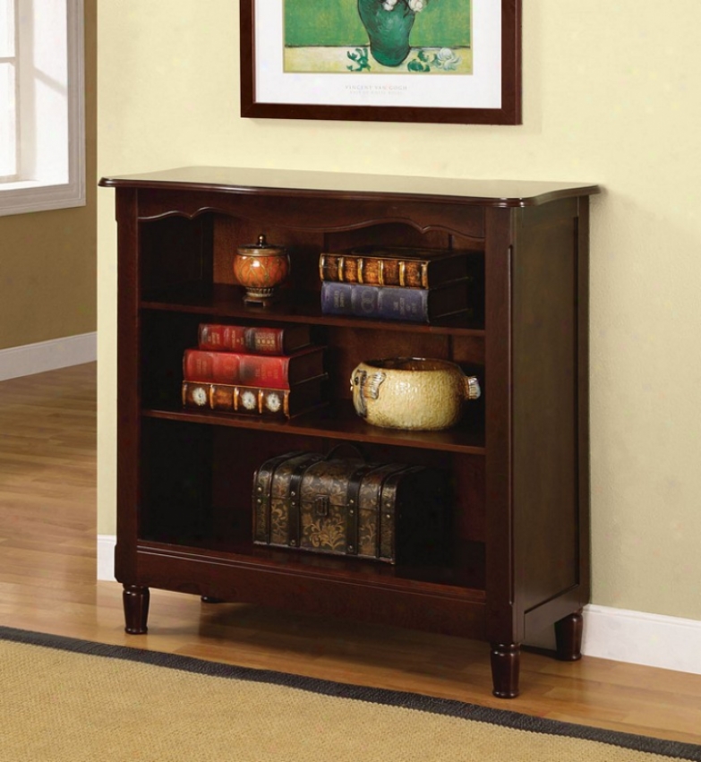 Bookcase With Scalloped Edge Topp In Brown Cherry Finish