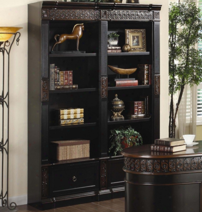 Bookcase Attending Traditional Carved Floral Trim In Two Tone Finish