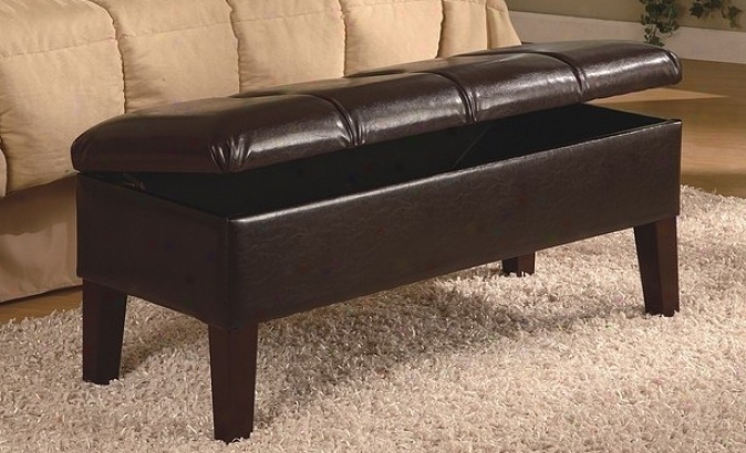 Brown Crafted Upholstered Storage Bench With Solid Wood Legs