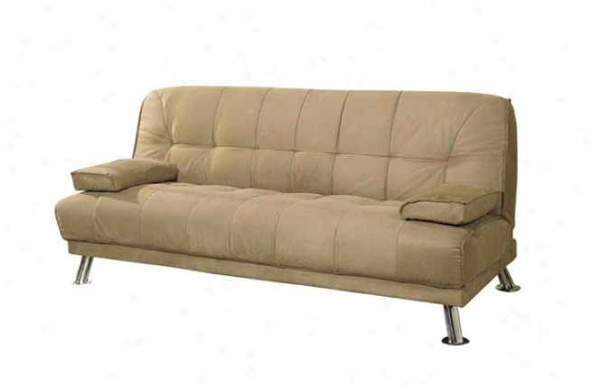 Brown Futon Sofa Bed With Pillows And Metal Legs