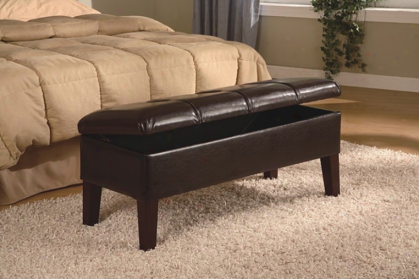 Button-tufted Design Brown Leatherette Storage Bench