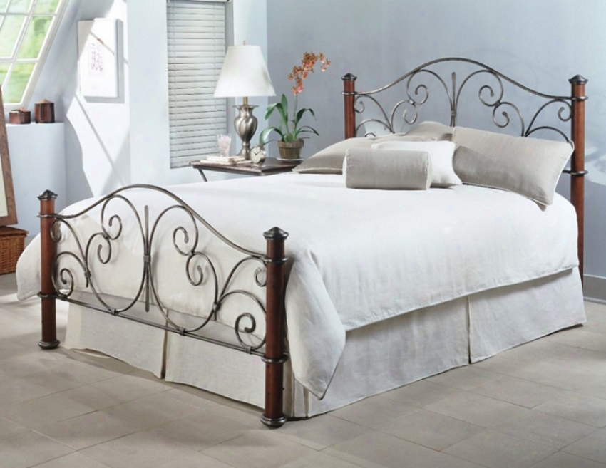 California King Metal And Wood Bed With Frame - Grenada Traditional Design In Charcoal Finishh