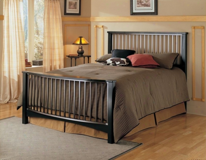 California King Metal And Wood Bed With Frame - Fresno Craftsman Design In Ebony Finish