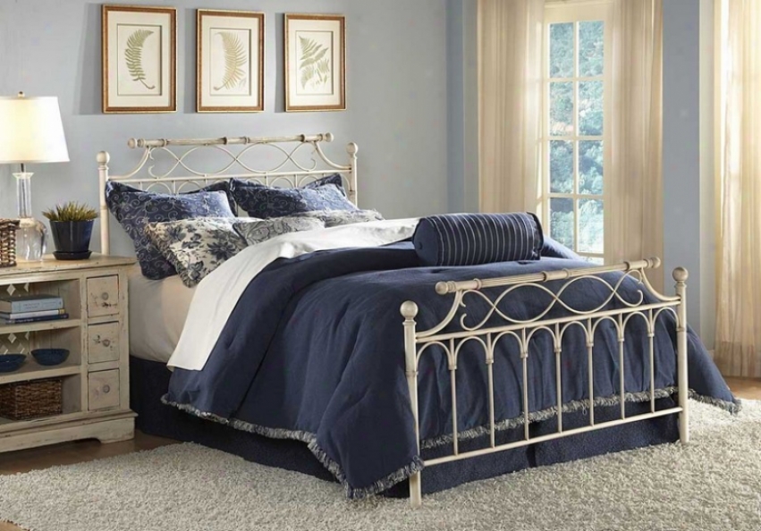 California King Metal Bed With Frame - Cheqter Traditional Design In Crme Brulee Finish