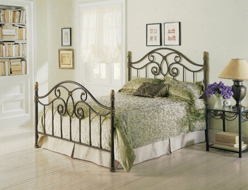 California King Metal Bed With Frame - Race of rulers Traditional Design In Autumn Brown Finish