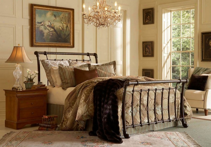 California King Metal Bed With Frame - Legion Transitional Design In Ancient Gold Finish