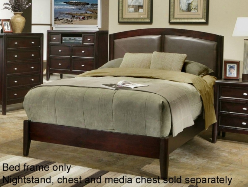 California Sovereign Panel Bed With Gray Upholstered Headboard In Dark Merlot Finish