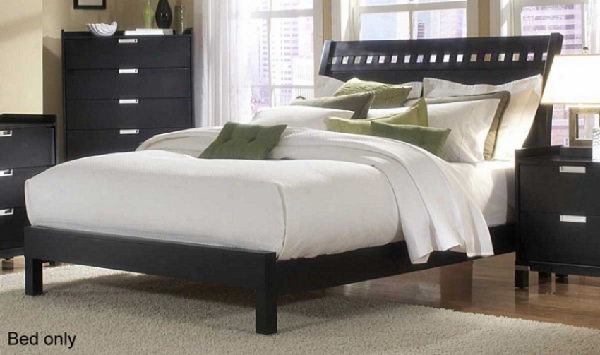 California King Size Bed Geometric Cutouts In Black Finish