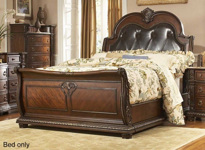 California King Size Bed Leather Tufted Headboard In Rich Brown