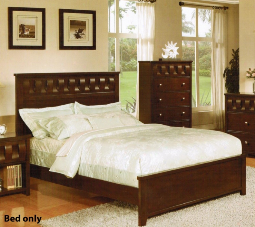 California King Size Bed With Carved Details In Deep Brown Finish