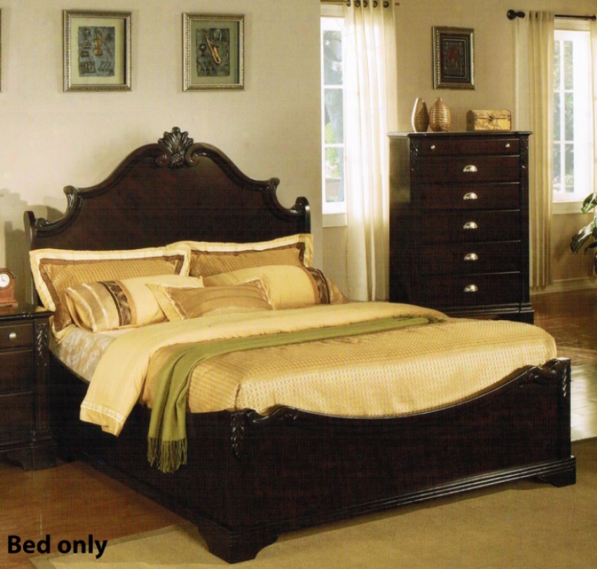 California King Size Bed With Leaf Carving In Espresso Finish