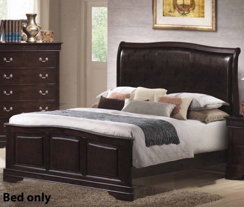 California King Size Bed With Leather Headboard In Cappuccino Finish