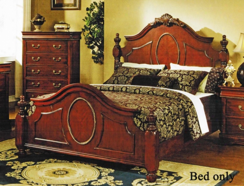 Caliornia King Size Bed With Oval Accents In Cherry Finish