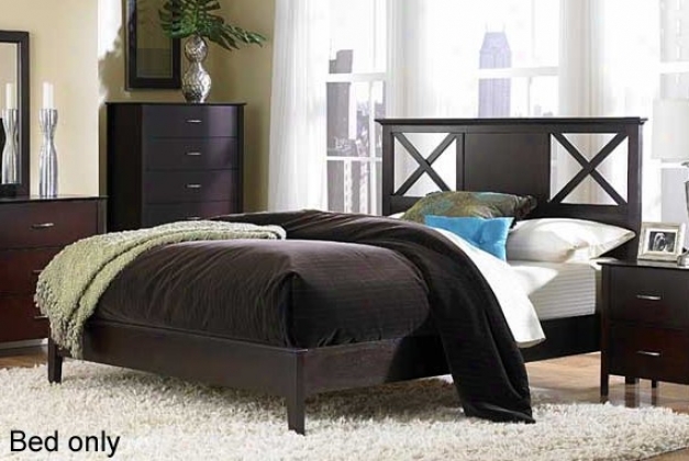 California King Size Bed With Panel Headboard In Merlot