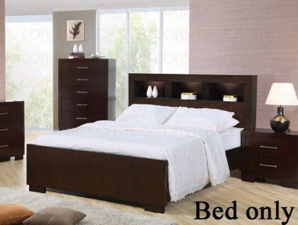 California King Size Bed With Shelf Headboard In Cappuccino Finish