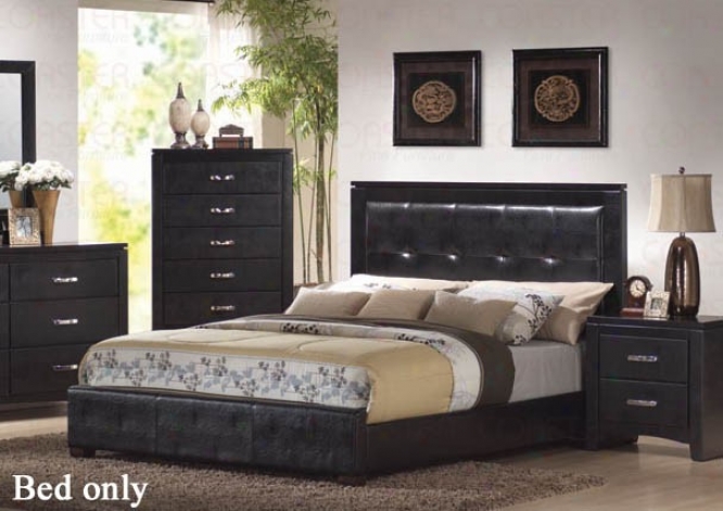 California King Size Channel With Vinyl Headboard In Black Finish