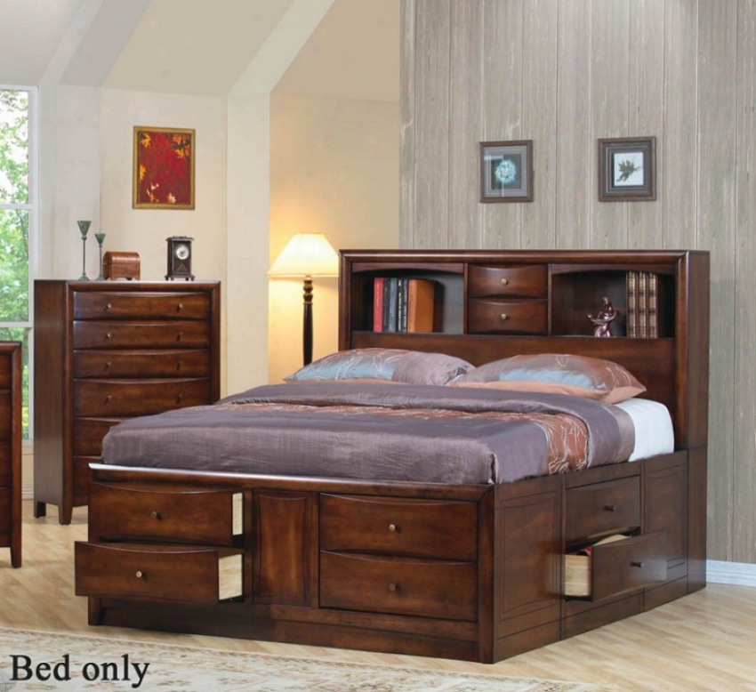 California King Size Bookcase Chest Bed In Brown Finish