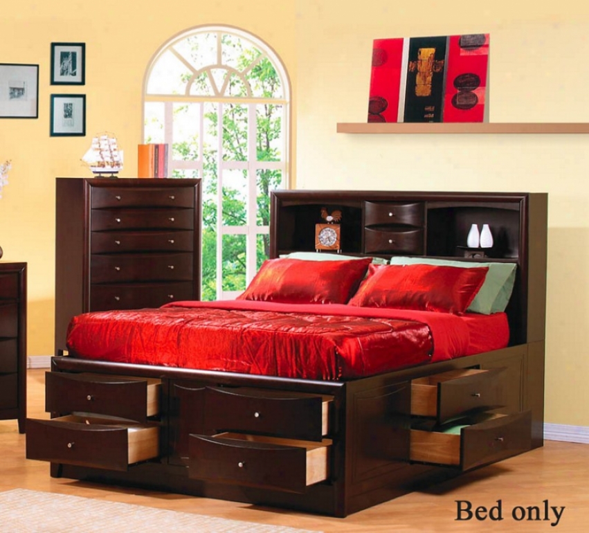 California King Size Bookcase Chest Bed In Cappuccino Finish