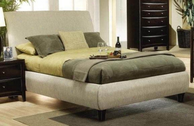 California King Size Platform Bed In Beige Fabric