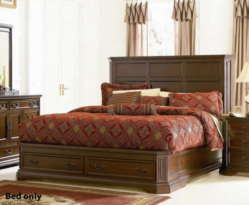 California King Size Platform Bed Traditional Style Deep Brown Finish