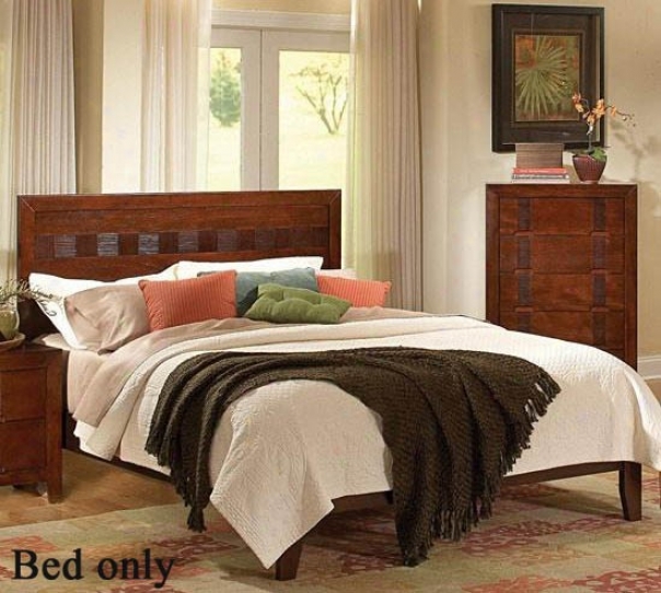 California King Size Platform Bed With Bamboo Like Design In Cherry Finish