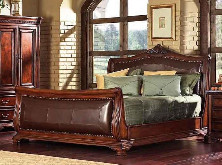 California King Size Sleigh Bed In Cherry Finish