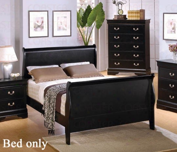 Calfornia Sovereign Size Sleigh Bed Louis Philippe Style In Black Finish