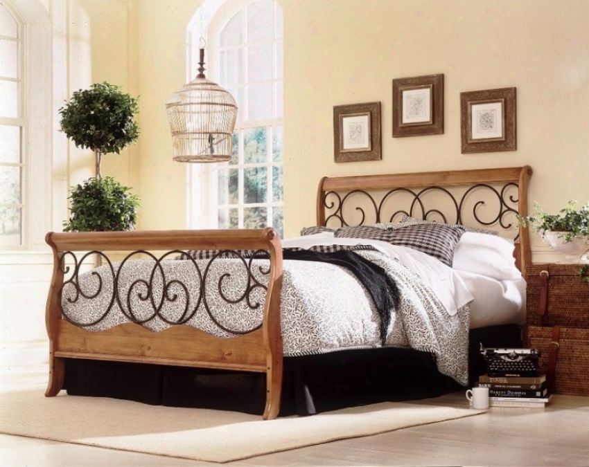 California Sovereign Slate Bed With Frame - Dunhill I Transitional Design In Honey Oak Finish