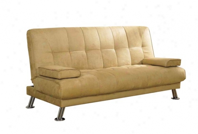 Camel Futon Sofa Bed With Pillows And Metal Legs