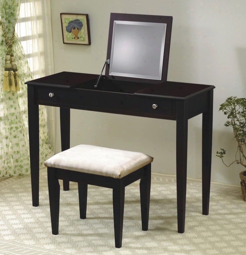 Cappuccino Finish Flip Top Vanity Table & Discharge Set