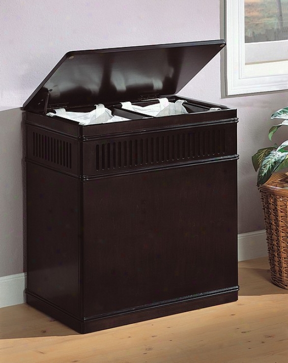 Cappuccino Finish Wood Laundry Basket Hamper W/ Removable Canvas Liner