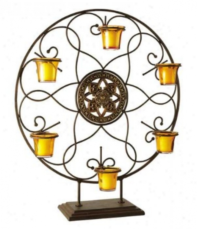 Casa Cristina Candleholder With Ambed Glass Cups In Rustic Finish