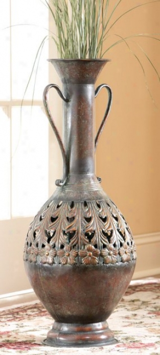 Casa Cristina Vase With Double Hadles In Antique Verdi Copper Finish