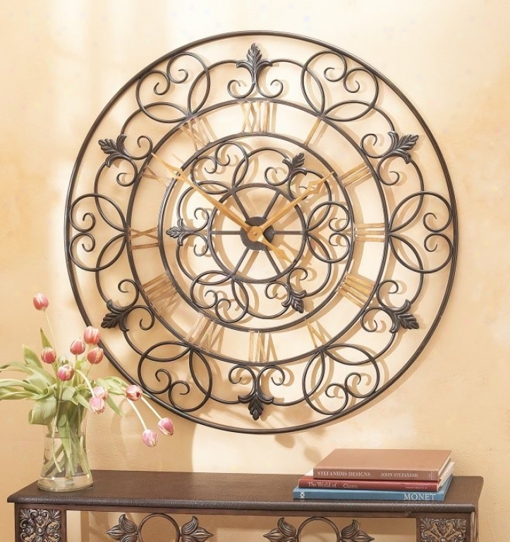 Casa Cristina Wall Clock With Scroll Accent And Roman Numeral Design