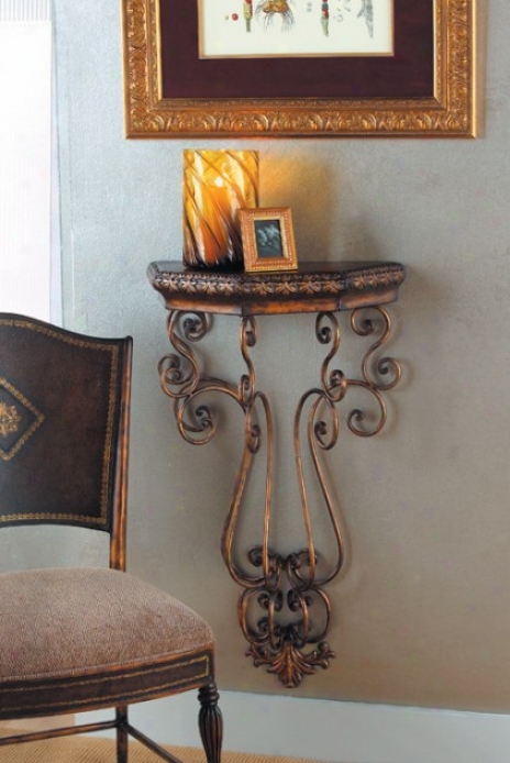 Casa Cristina Wall Stand  With Scroll Patter nIn Antique Gold Finish