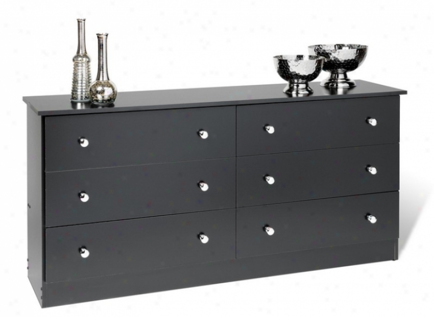 Casual Style Black Finish 6 Drawer Storage Dresser