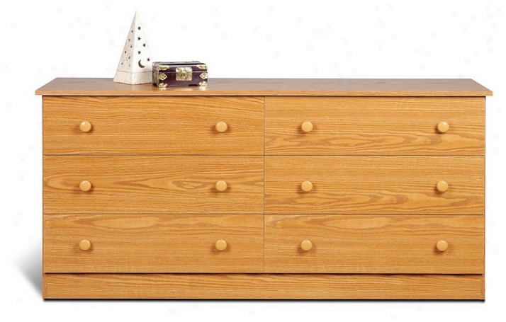 Casual Style Oak Finish 6 Drawer Storage Dresser