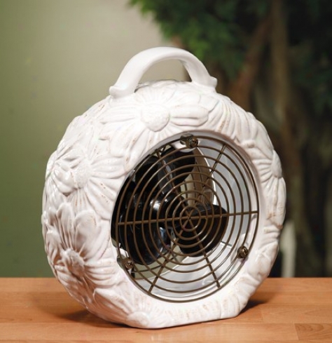 Ceramic Table Fan With Sunflower Design In White Finish